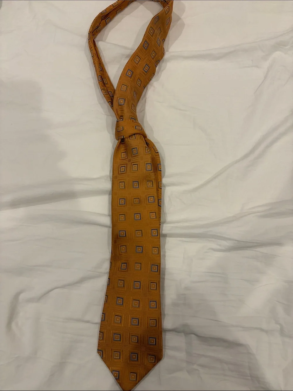 Joseph Abboud Mustard Square-Pattern Silk Tie with Subtle Navy Accents